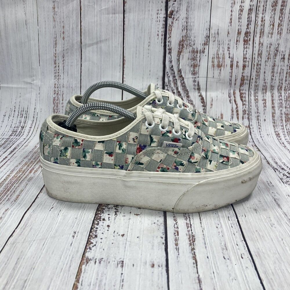 Vans Checkerboard Floral Platform Sneakers in White and Mint